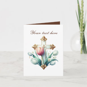 Cute Cross with roses customisable Card