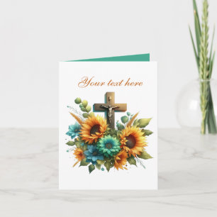 Cute Cross with roses customisable  Card