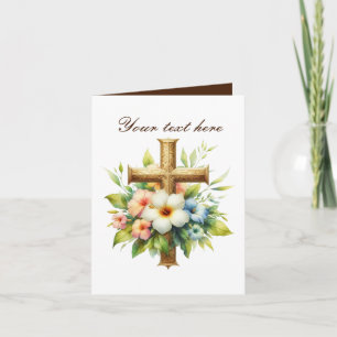 Cute Cross with roses customisable Card