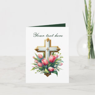 Cute Cross with roses customisable  Card