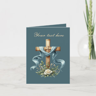 Cute Cross with roses customisable Card