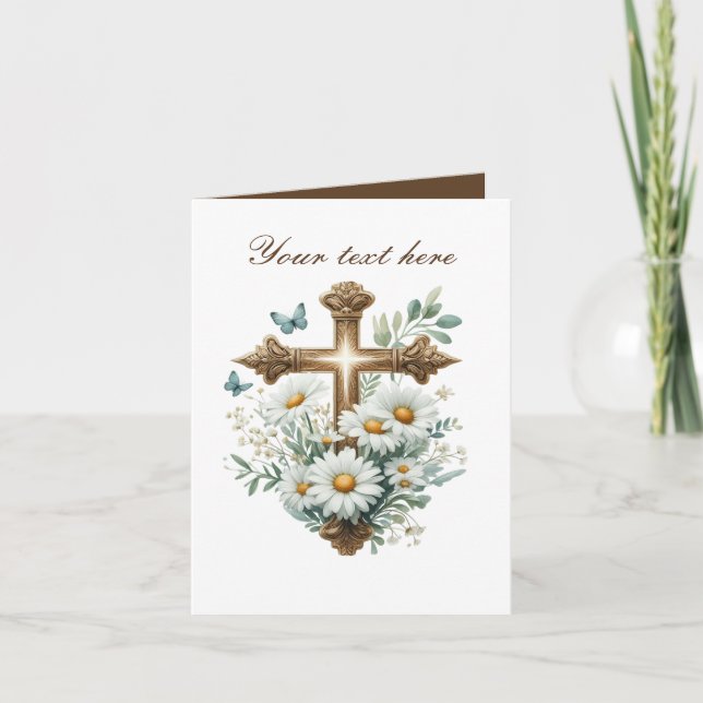 Cute Cross with roses customisable  Card (Front)