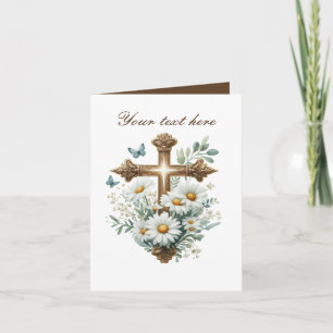 Cute Cross with roses customisable Card