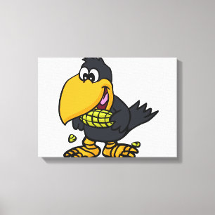 Cute crow eating corn   choose background colour canvas print