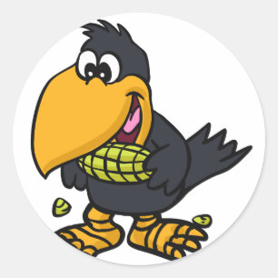 Cute crow eating corn choose background colour classic round sticker