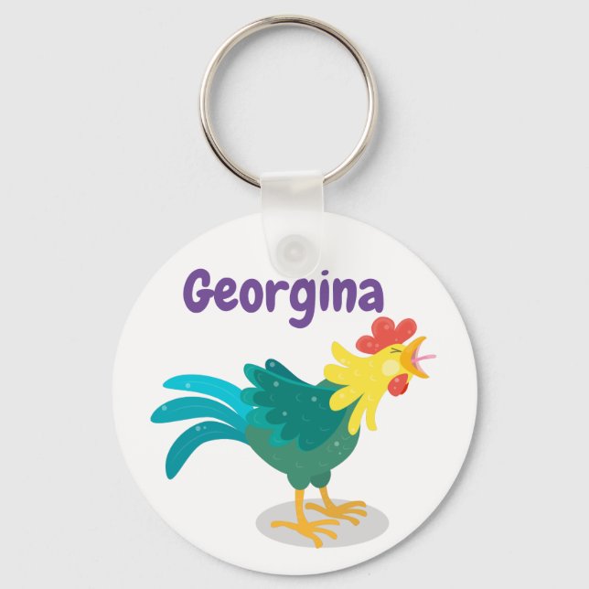 Cute crowing rooster cartoon illustration key ring (Front)