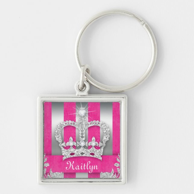 Cute Crown Bling Pink Keychain Gifts (Front)