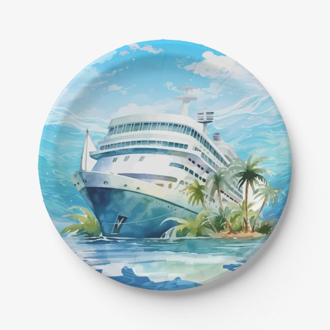 Cute cruise ship beach party paper plate (Front)