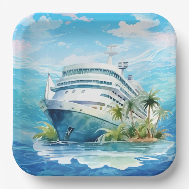 Cute cruise ship beach party paper plate (Front)