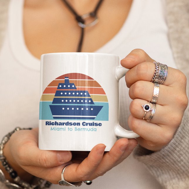 Cute Cruise Ship Family Trip Sunset Personalised Coffee Mug (Creator Uploaded)