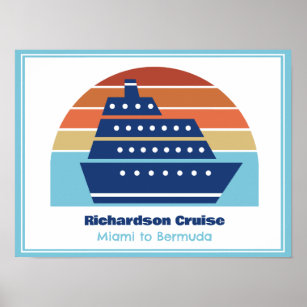 Cute Cruise Ship Family Trip Sunset Personalised Poster