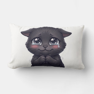 Cute Crying Black Cat Begging Canvas Wall Art Lumbar Cushion
