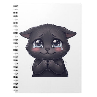 Cute Crying Black Cat Begging Canvas Wall Art Notebook