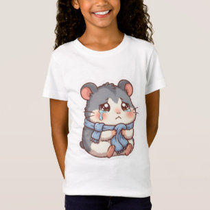 Cute Crying Chibi Hamster Soft Blue Scarf Kids T-S T-Shirt