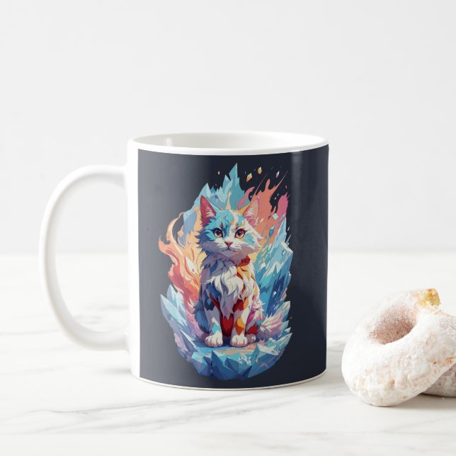 Cute Crystal Fantasy Cat Design Coffee Mug (With Donut)