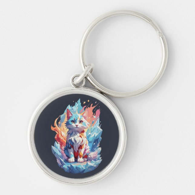 Cute Crystal Fantasy Cat Design Key Ring (Front)