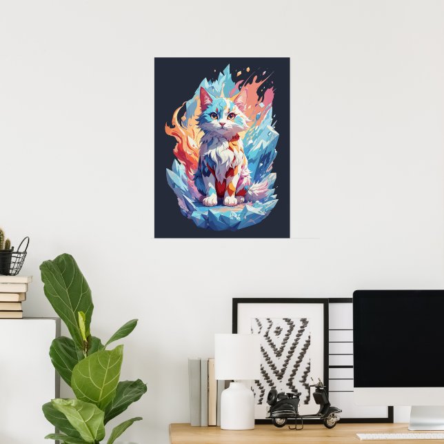 Cute Crystal Fantasy Cat Design Poster (Home Office)