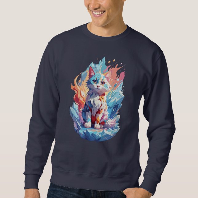 Cute Crystal Fantasy Cat Design Sweatshirt (Front)