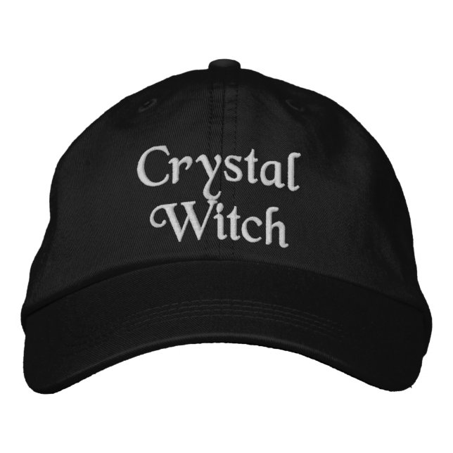 Cute Crystal Witch Quote Beige Black  Embroidered Hat (Front)