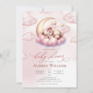 Cute Cub Baby Bear Girl Baby Shower Invitation
