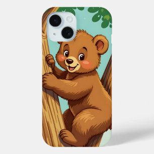 Cute cub bear climbing a tree iPhone 15 case