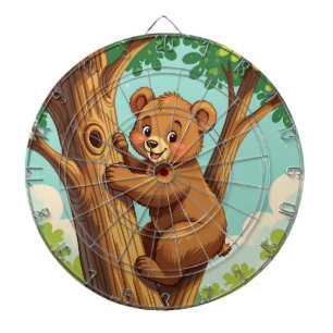 Cute cub bear climbing a tree dartboard