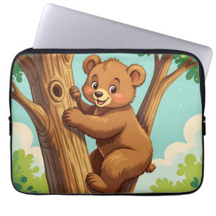 Cute cub bear climbing a tree laptop sleeve