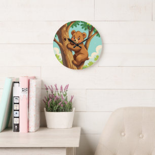 Cute cub bear climbing a tree large clock