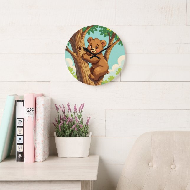 Cute cub bear climbing a tree large clock (Reading Room)