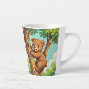 Cute cub bear climbing a tree latte mug