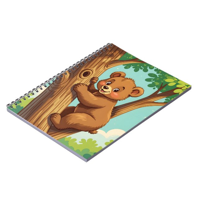 Cute cub bear climbing a tree notebook (Left Side)