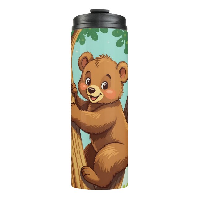 Cute cub bear climbing a tree thermal tumbler (Front)