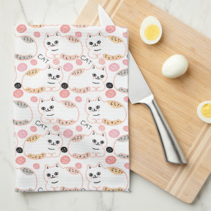 Cute Cuddle Cat Pattern Tea Towel