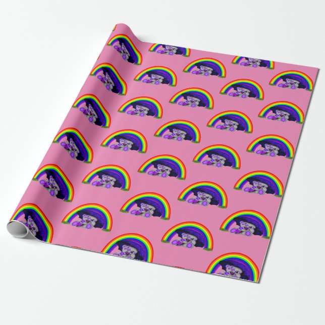 cute cuddling bears under rainbow for girls  wrapping paper (Unrolled)