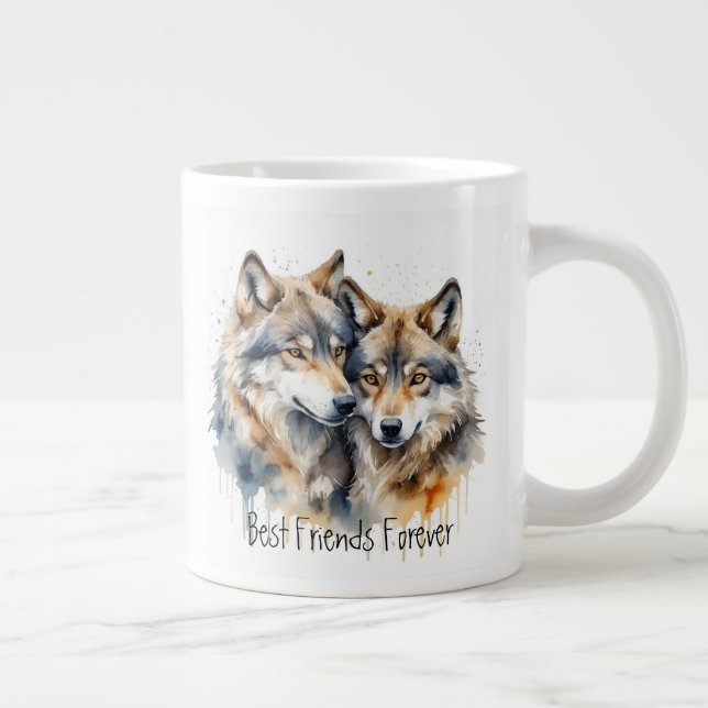 Cute Cuddling Wolves Best Friends Forever, BFF, Large Coffee Mug (Right)