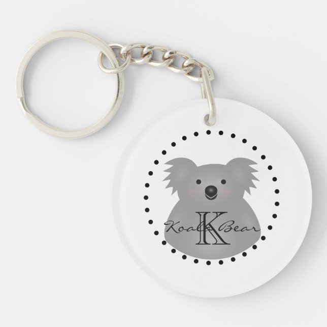 Cute Cuddly Australia Baby Koala Bear Monogram Key Ring (Front)
