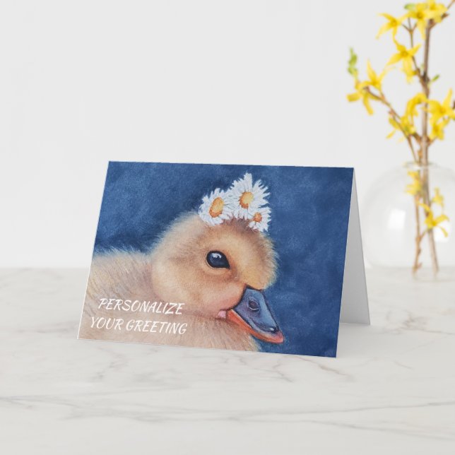 Cute Cuddly Baby Duckling Customisable Card (Yellow Flower)