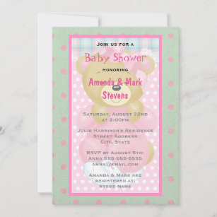 Cute Cuddly Bear Dressed in Pink Baby Shower Invitation
