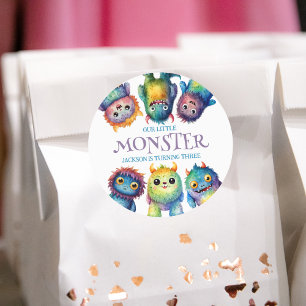 Cute Cuddly Colourful Little Monsters Kids Birthda Classic Round Sticker