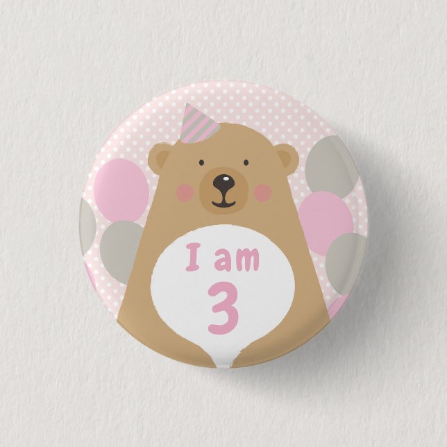 Cute Cuddly Teddy Bear Birthday Age Badge Button (Front)