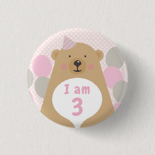 Cute Cuddly Teddy Bear Birthday Age Badge Button