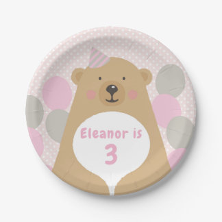 Cute Cuddly Teddy Bear Birthday Paper Plate