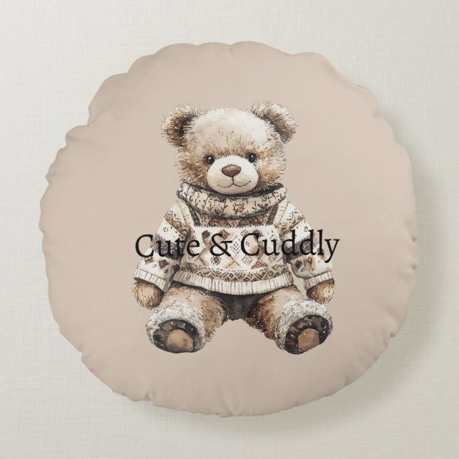 Cute & Cuddly Teddy Bear Round Cushion (Front)
