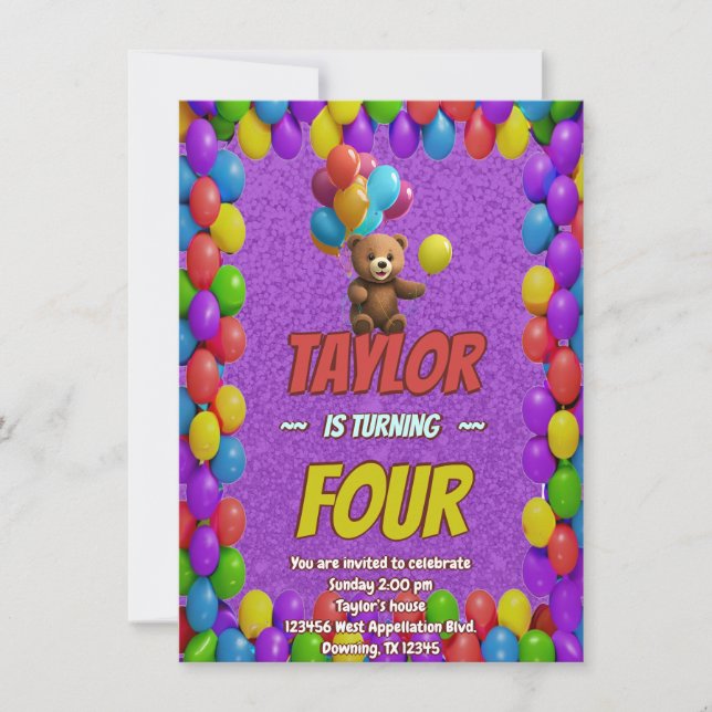 Cute Cuddly Teddy Bear Themed Birthday Invite  (Front)