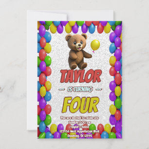 Cute Cuddly Teddy Bear Themed Birthday Invite