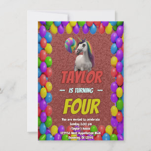 Cute Cuddly Unicorn Themed Birthday Invite