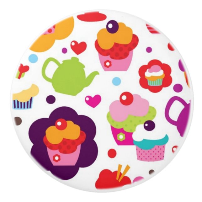 Cute cup cake and tea pot ceramic knob (Front)