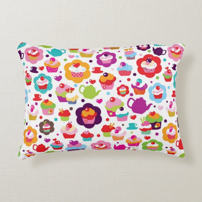 Cute cup cake and tea pot decorative cushion (Front)