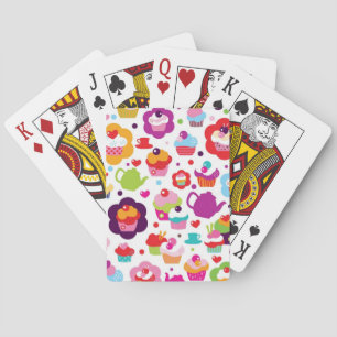 Cute cup cake and tea pot playing cards
