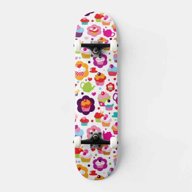 Cute cup cake and tea pot skateboard (Front)